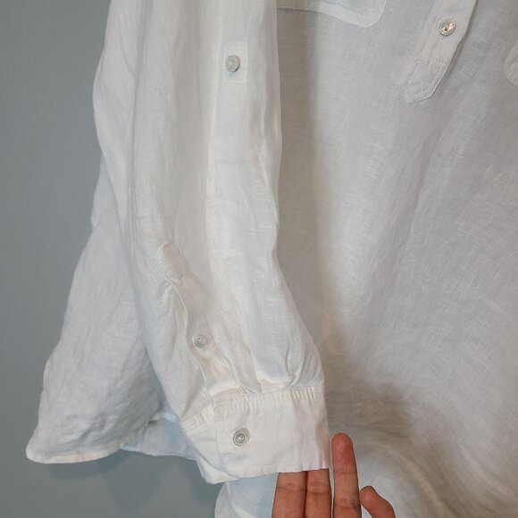 Talbots Womens Linen Blouse Top Plus 2X White Coastal Minimalist Flowy Resort - Picture 4 of 8